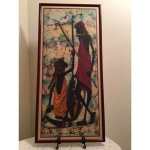 Vintage Framed Batik Warrior Dancers Signed Painting